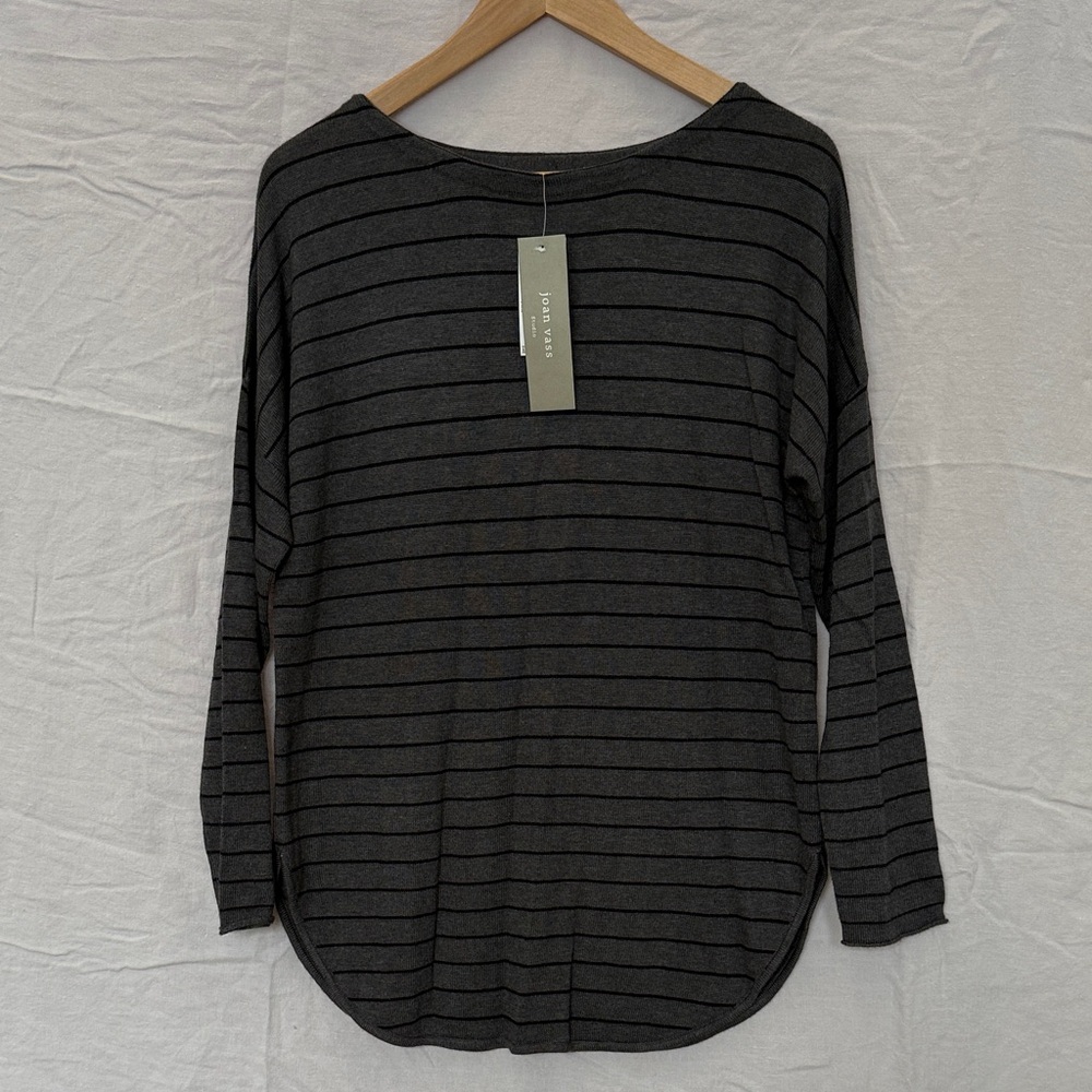 NWT Joan Vass Studio Black and Gray Striped Long Sleeve Top